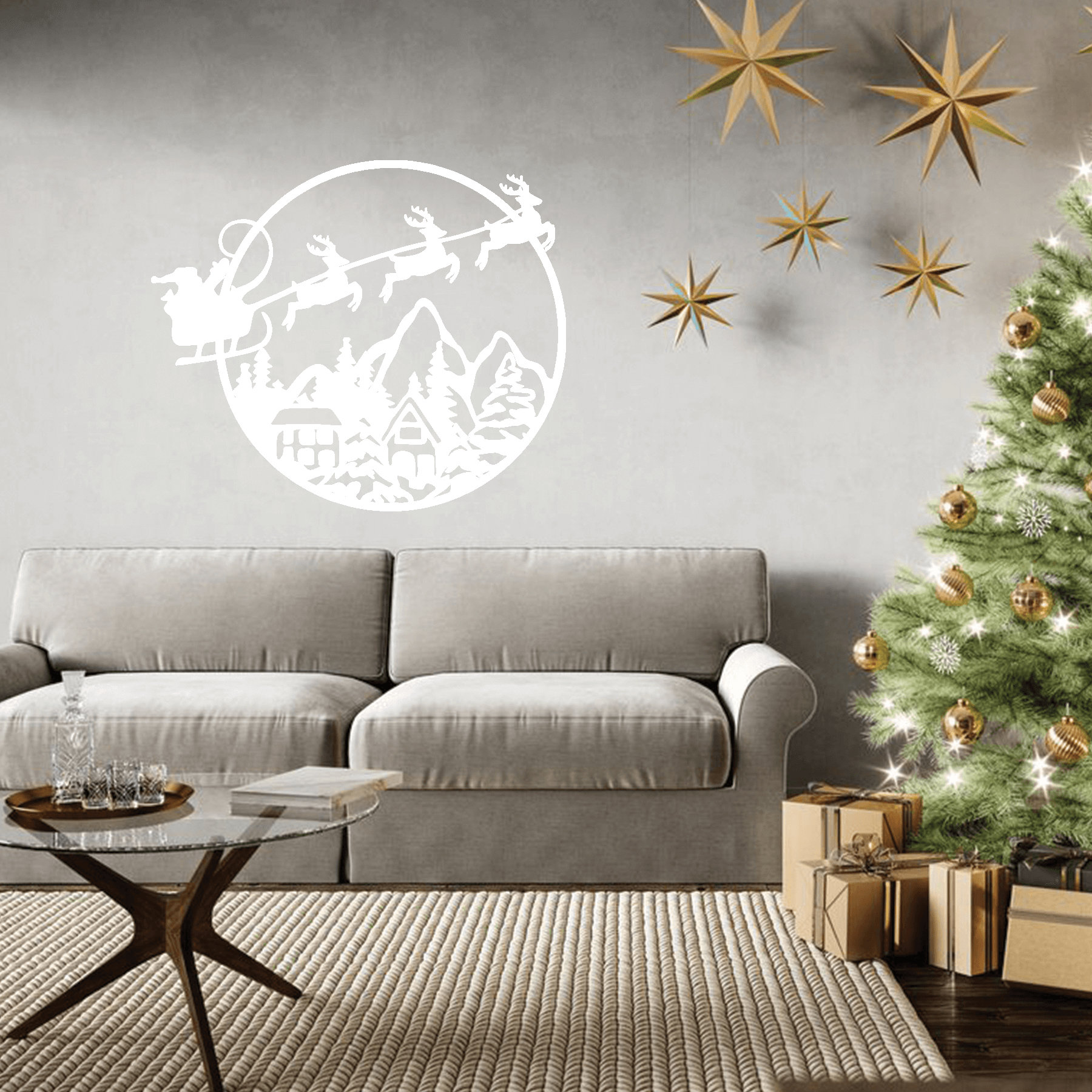 Christmas Santa Sleigh Metal Wall Decor