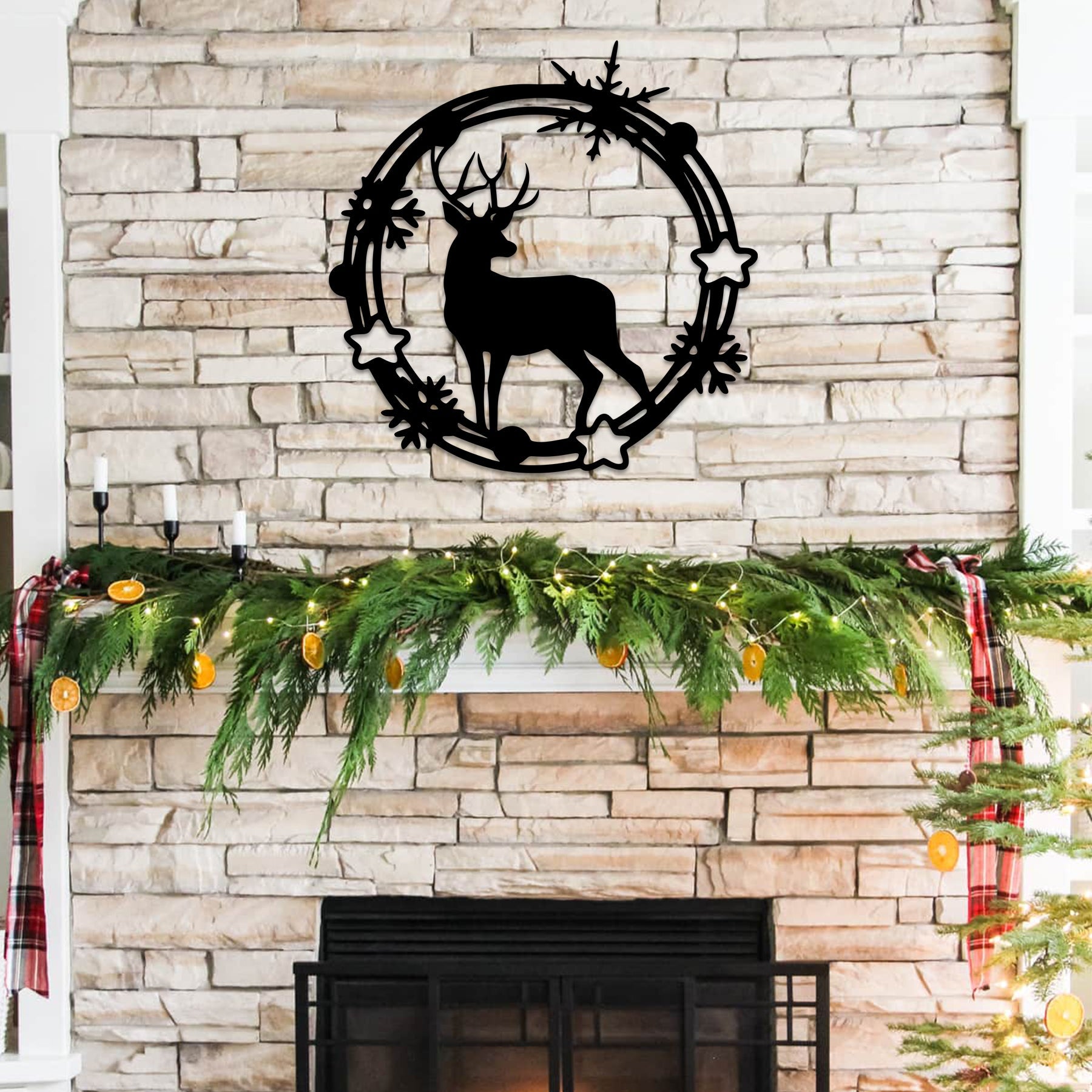 Christmas Wreath Deer Metal Wall Decor