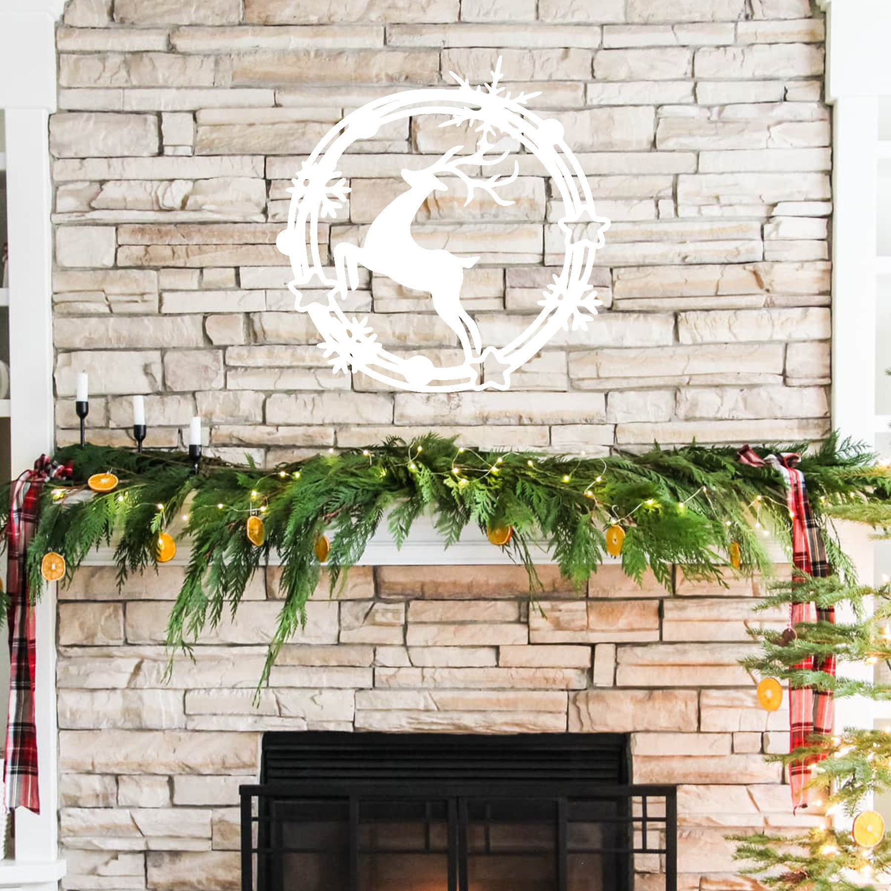 Christmas Wreath Reindeer Metal Wall Decor