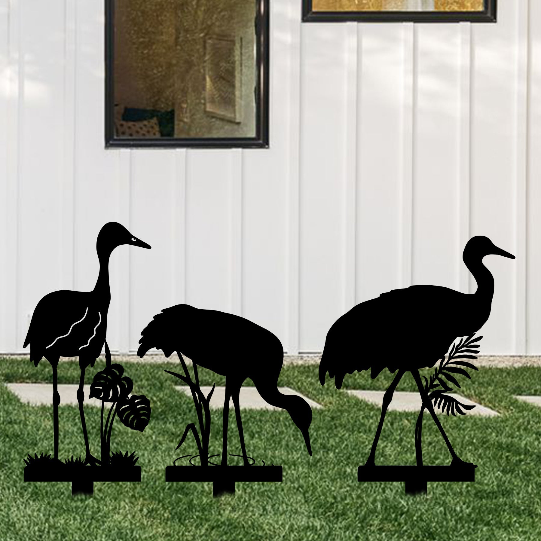 Sandhill Crane Stakes Metal Garden Art