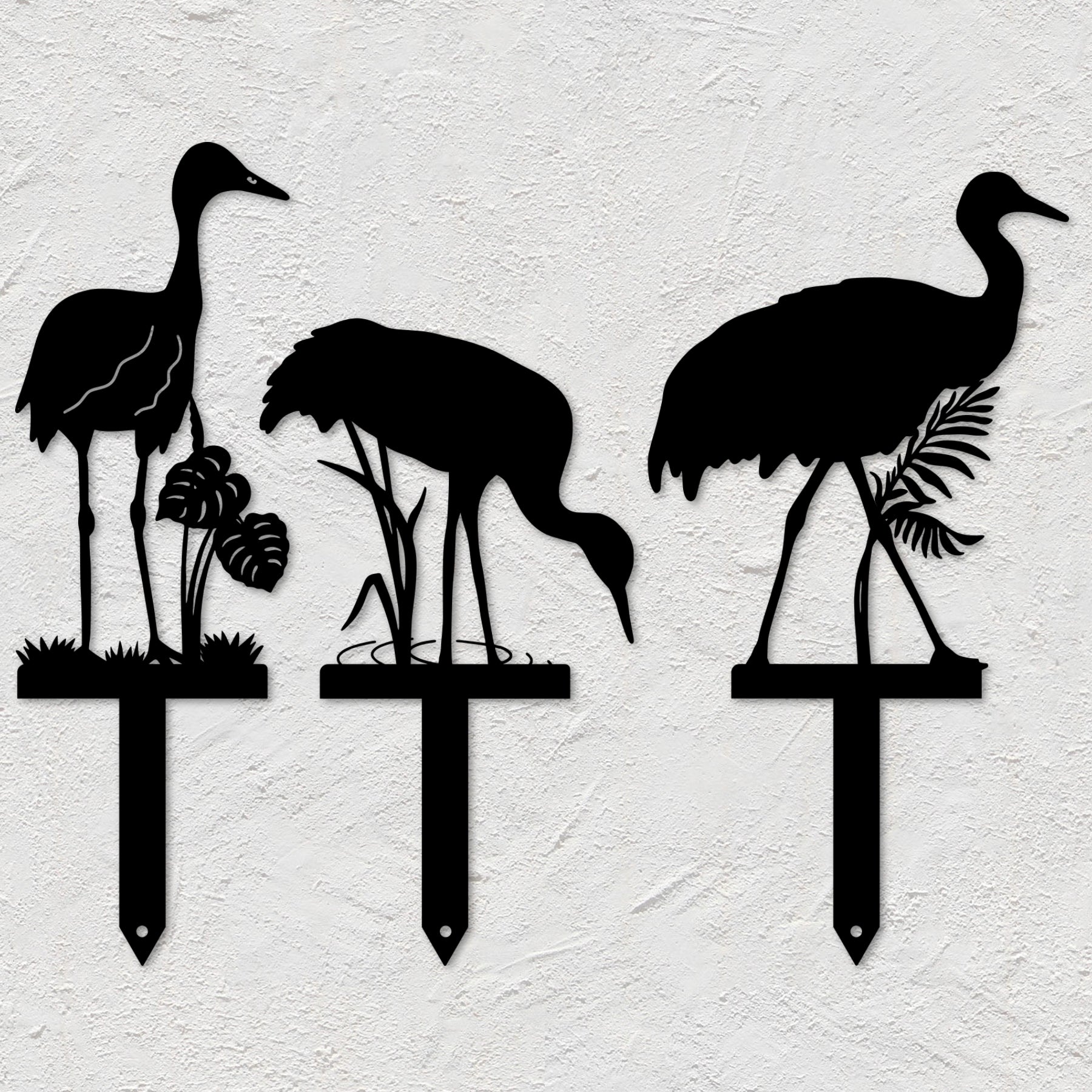 Sandhill Crane Stakes Metal Garden Art