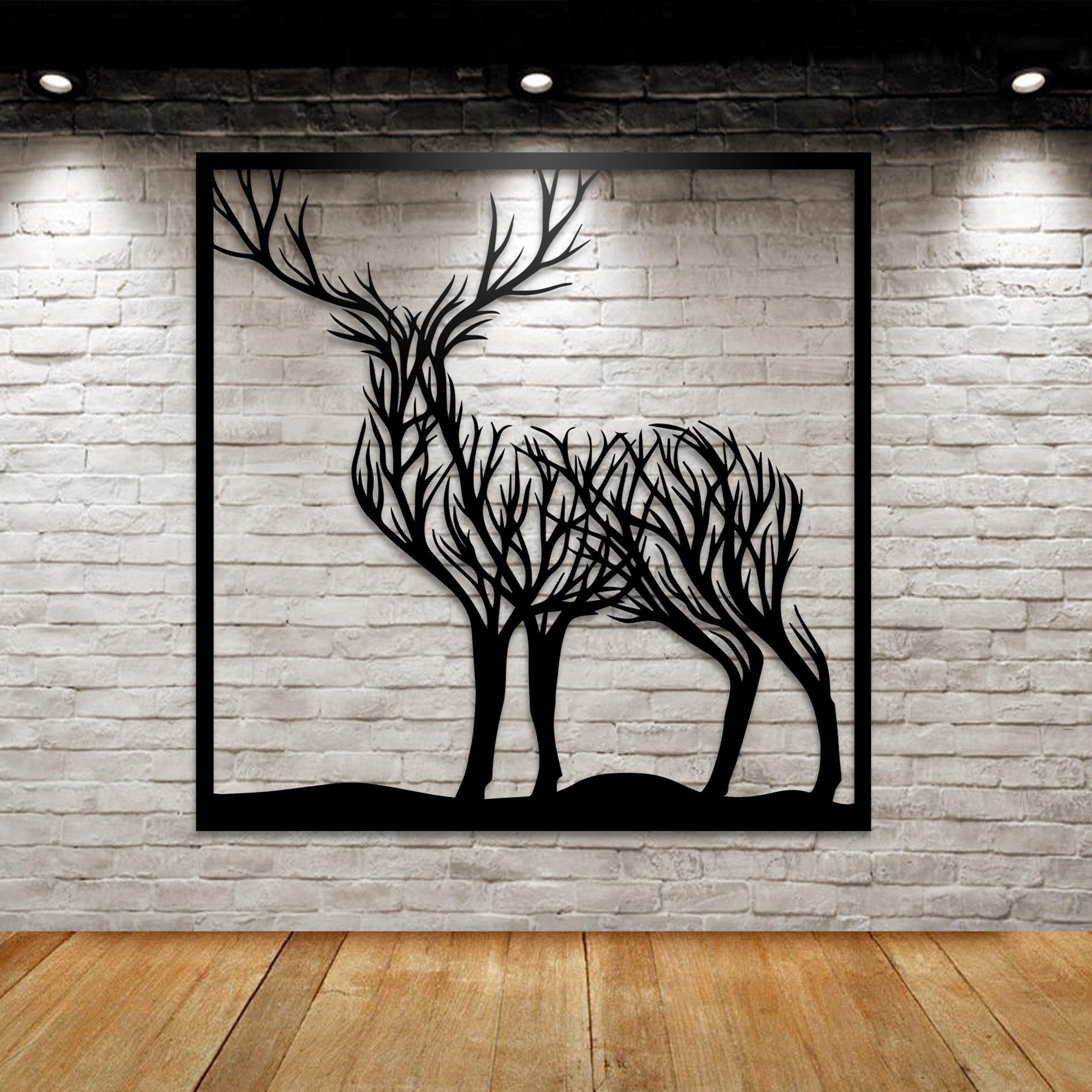 Modern Deer Branches Metal Wall Art