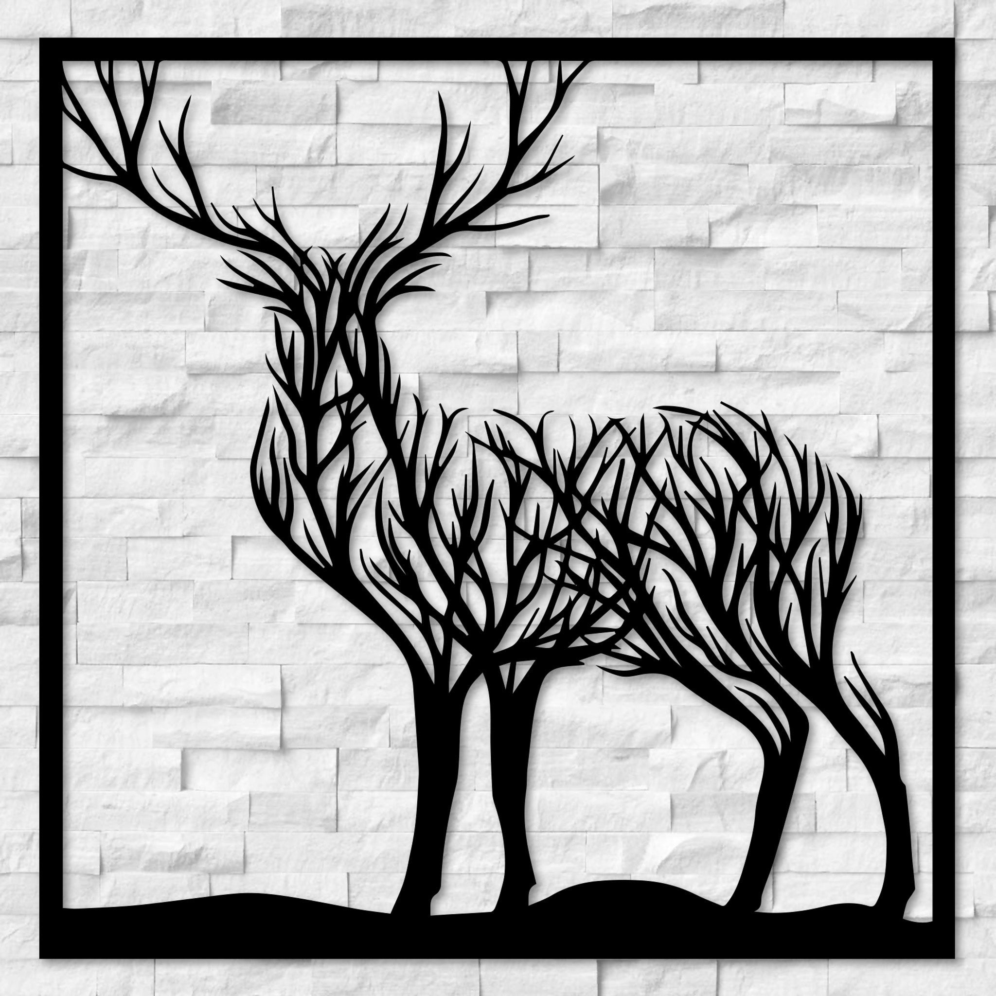 Modern Deer Branches Metal Wall Art