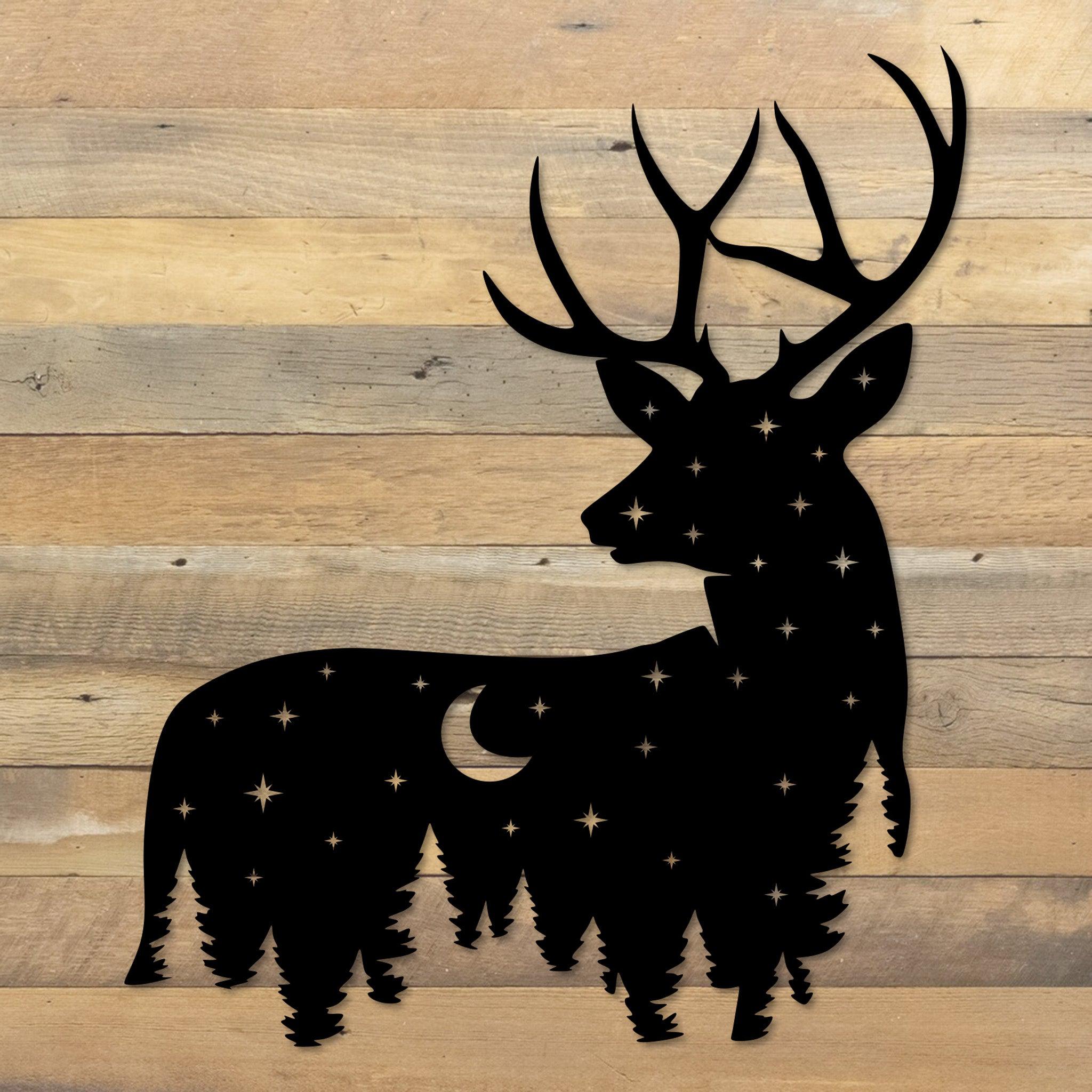 Metal Deer Art with Night Sky Scene