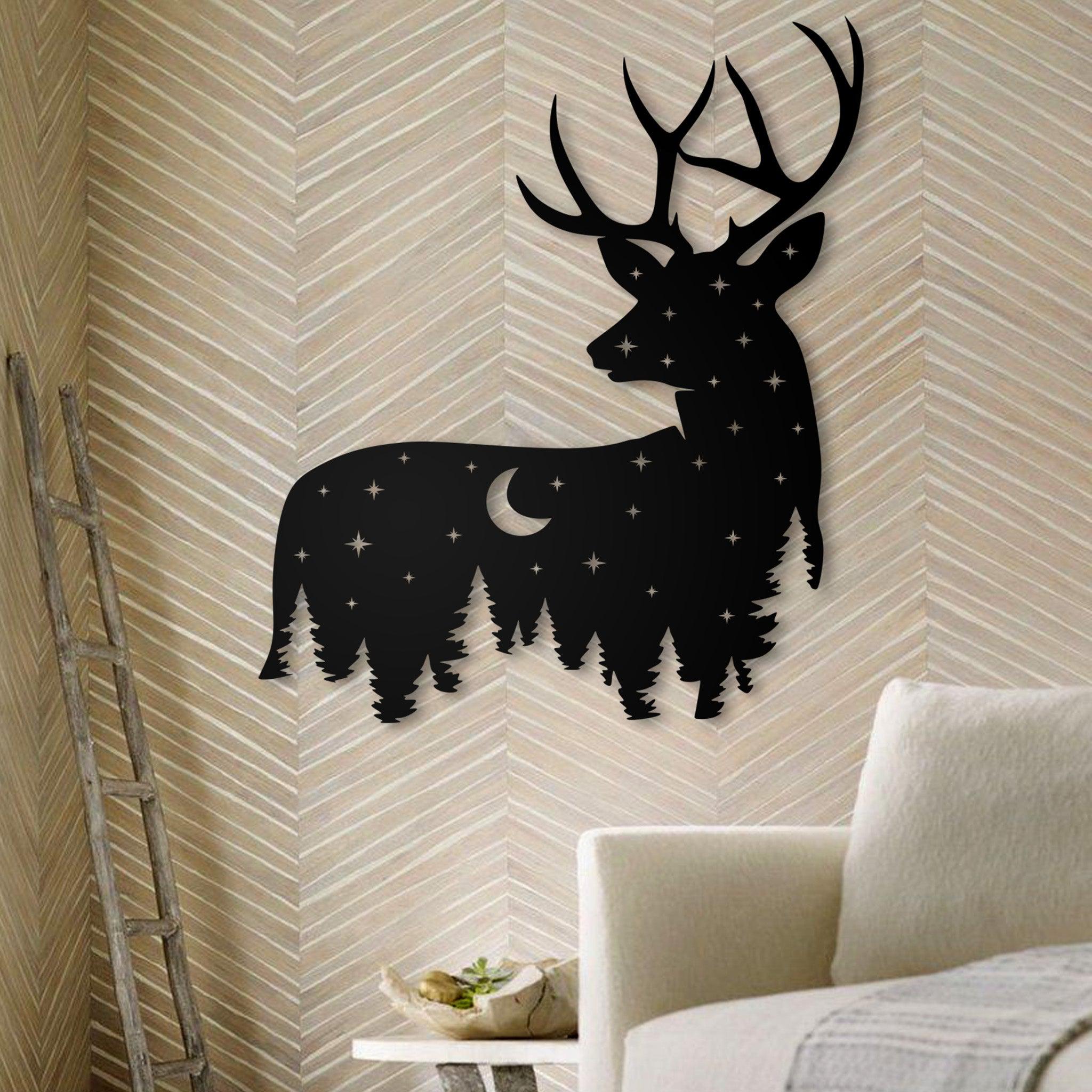 Metal Deer Art with Night Sky Scene