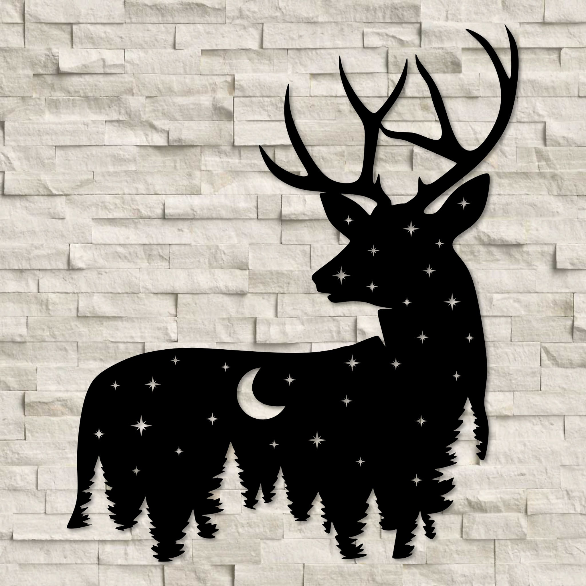Metal Deer Art with Night Sky Scene