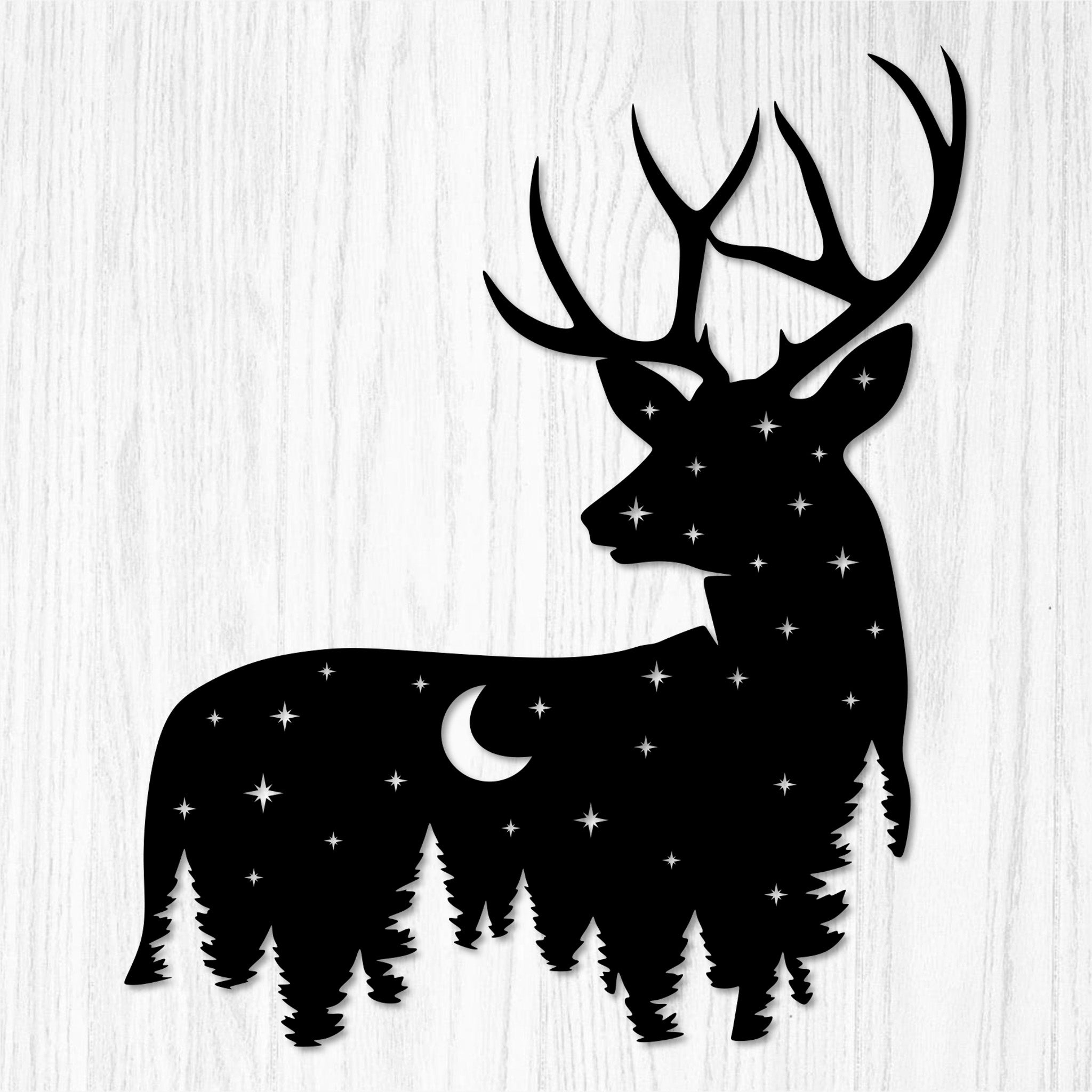 Metal Deer Art with Night Sky Scene
