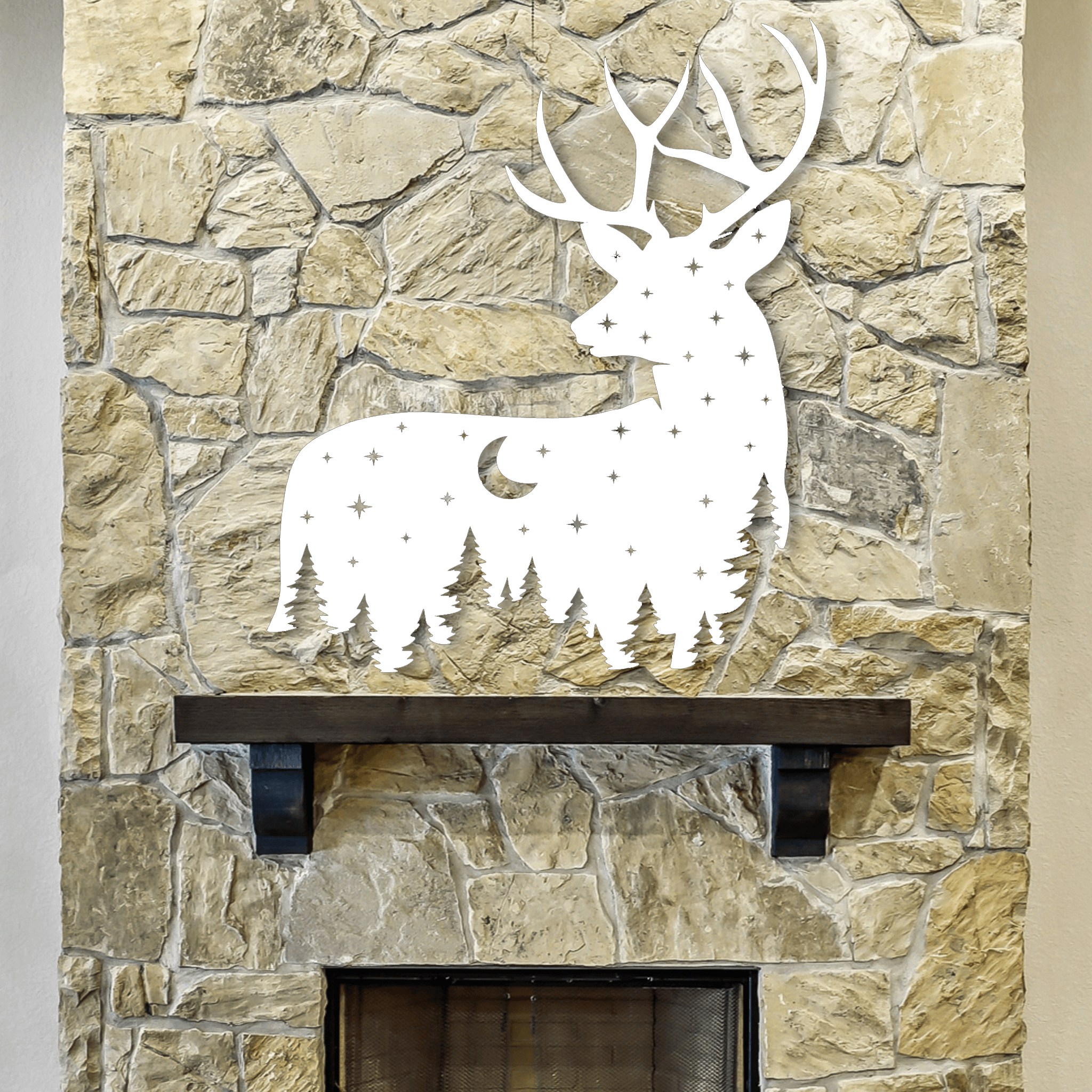 Metal Deer Art with Night Sky Scene