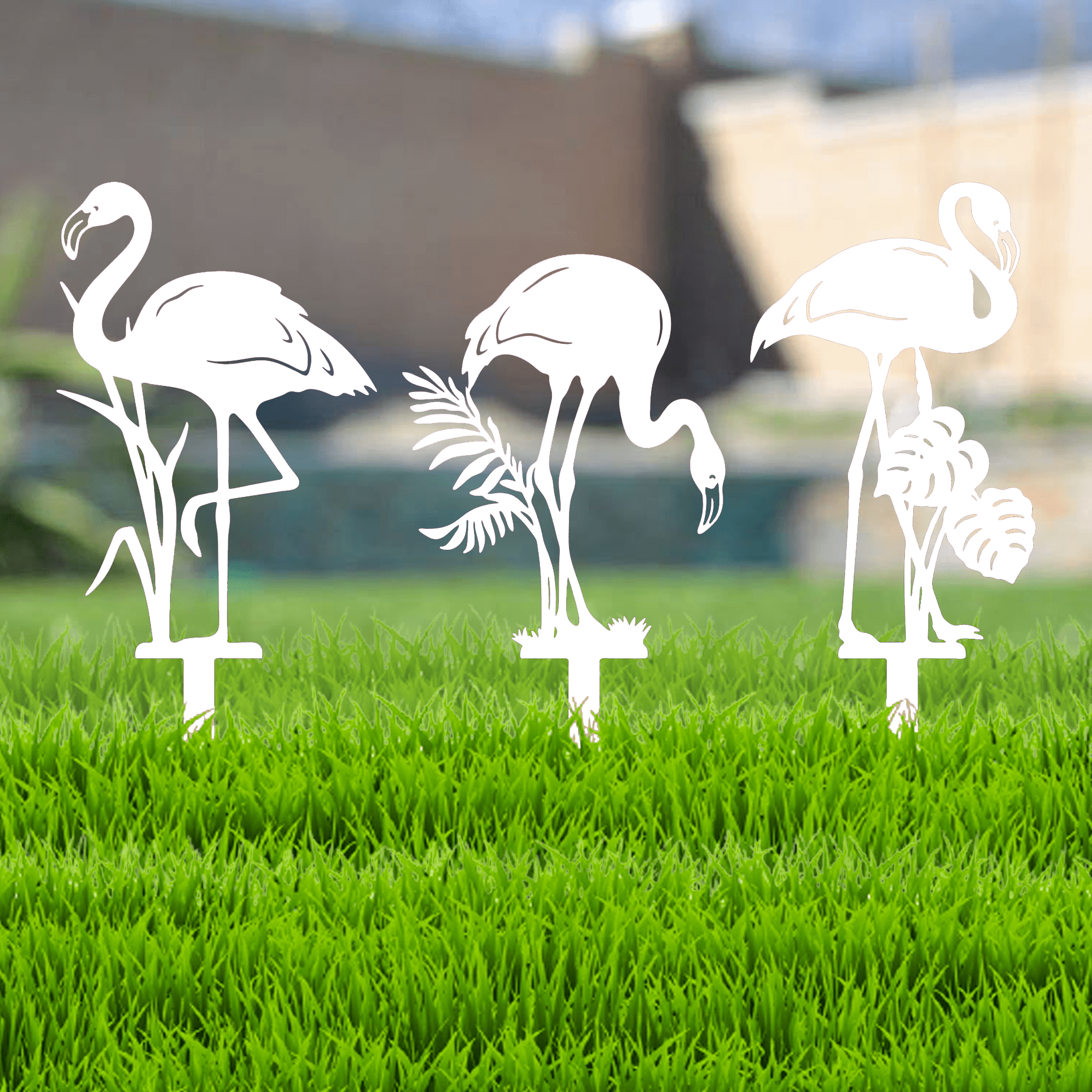 Flamingo Stakes Metal Garden Art