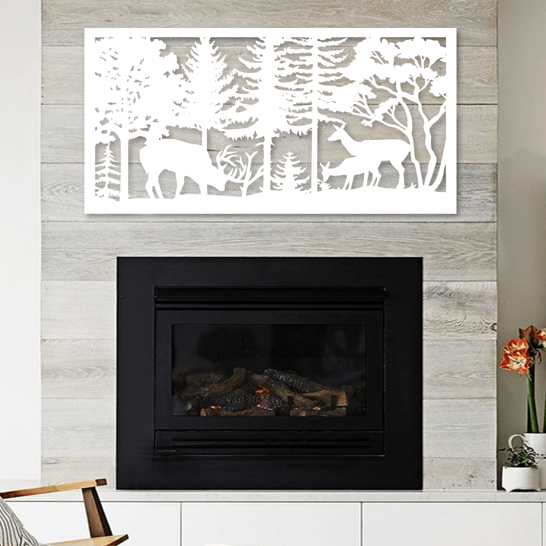 Metal Deer & Woods Decorative Panel