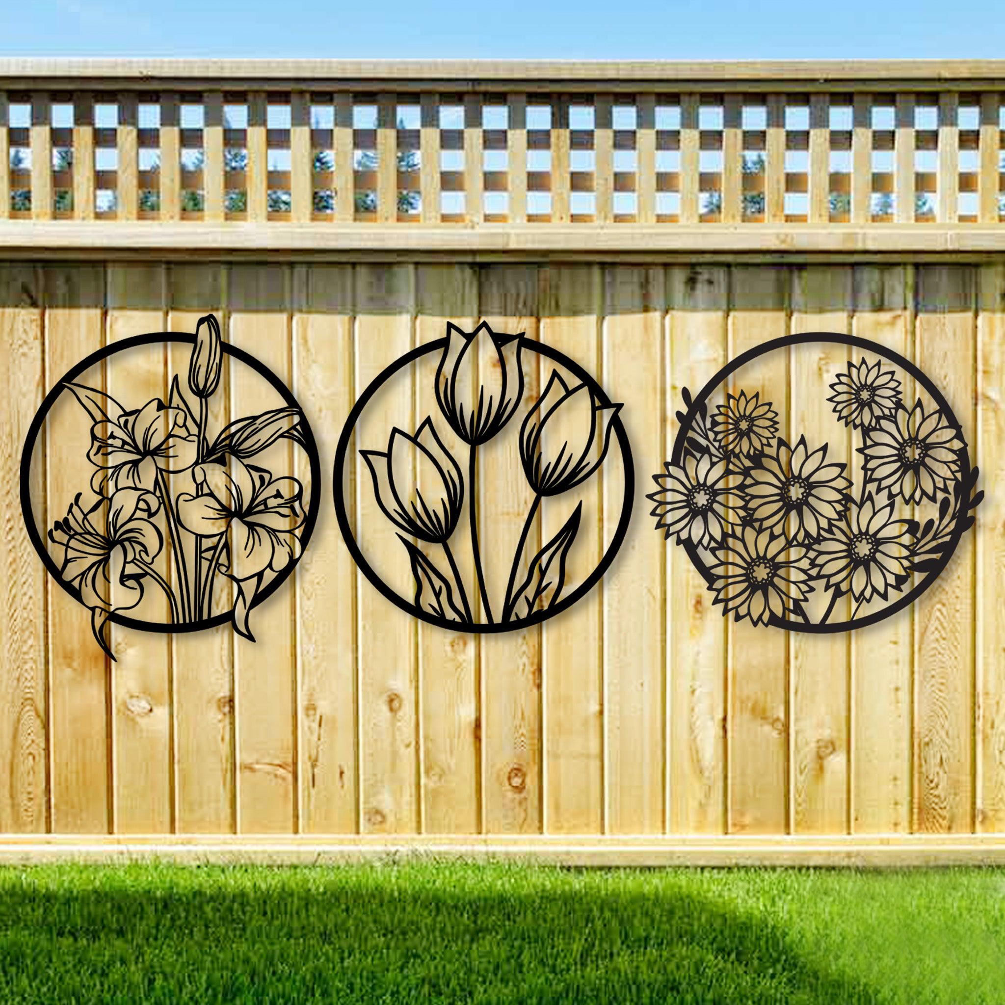 Three Flowers Metal Wall Art Set