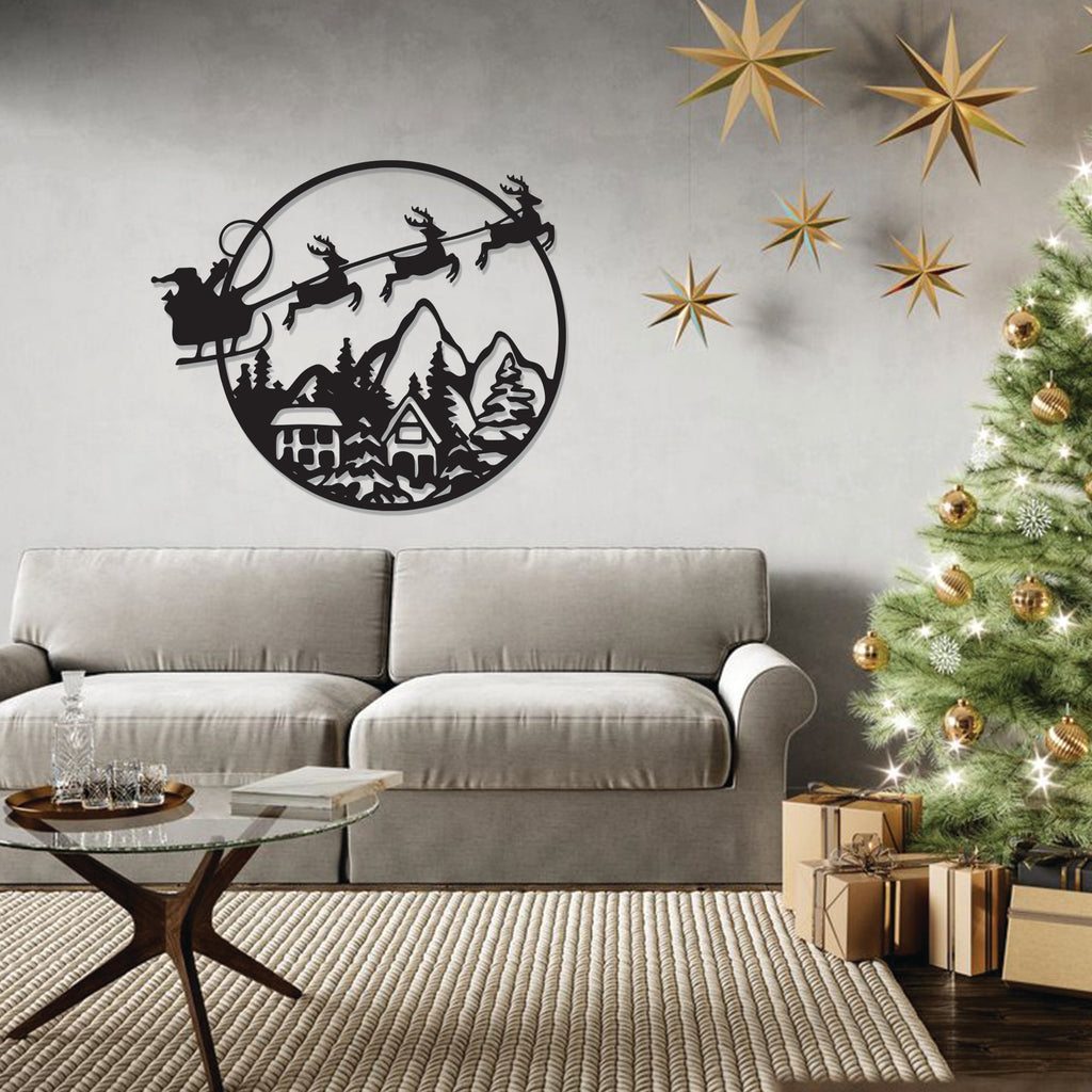 Christmas Santa Sleigh Metal Wall Decor