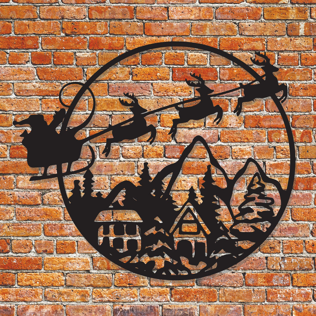 Christmas Santa Sleigh Metal Wall Decor