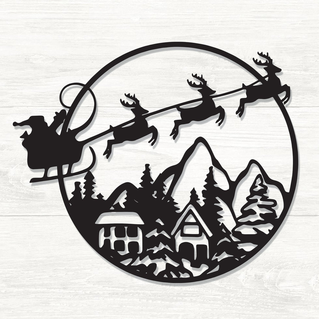 Christmas Santa Sleigh Metal Wall Decor