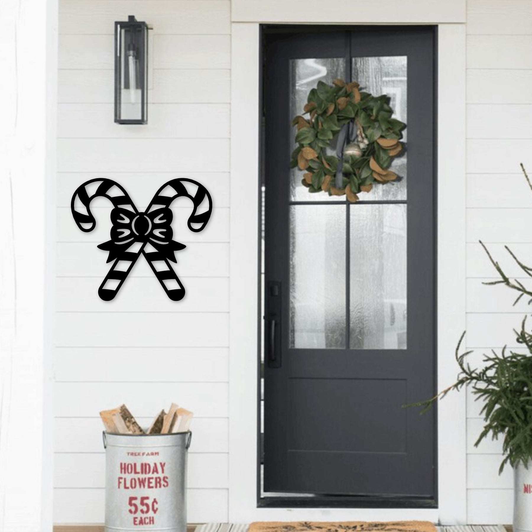 Candy Canes and Bow Metal Wall Decor