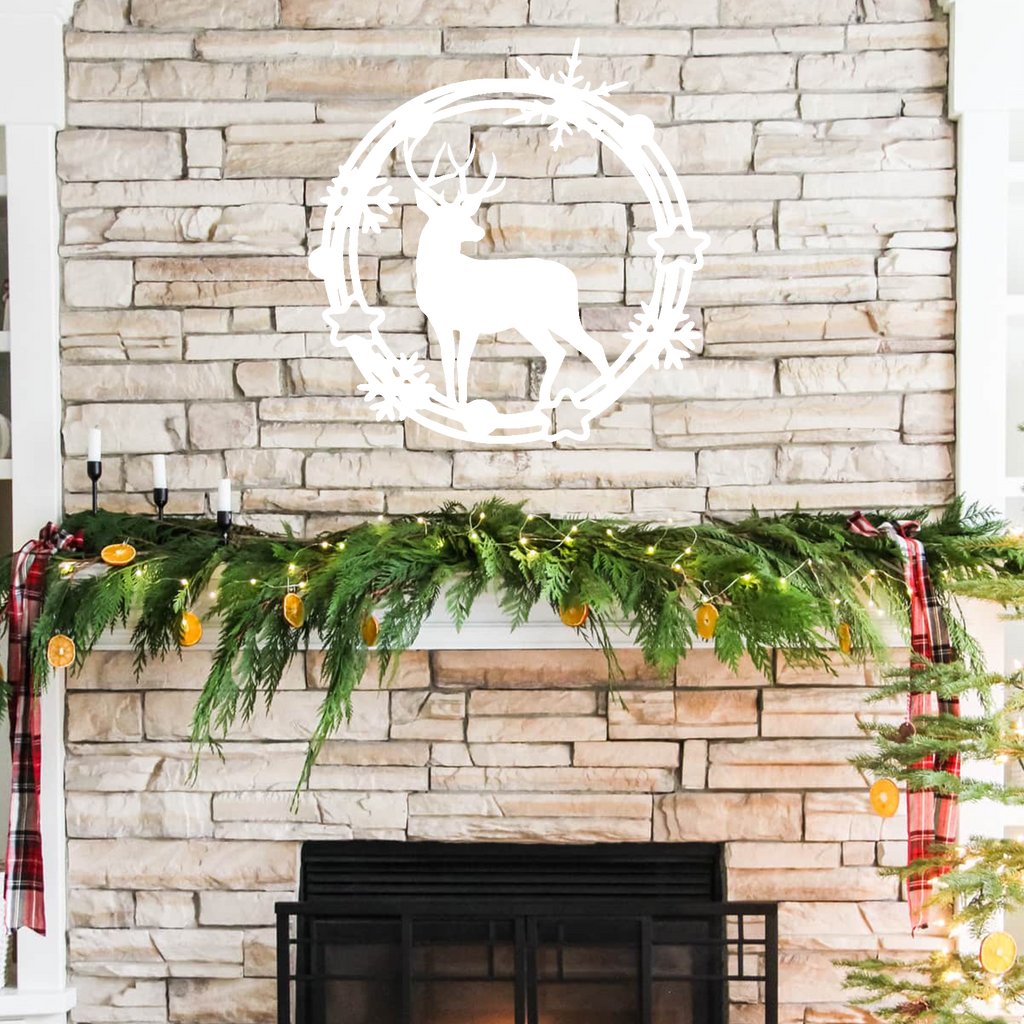 Christmas Wreath Deer Metal Wall Decor