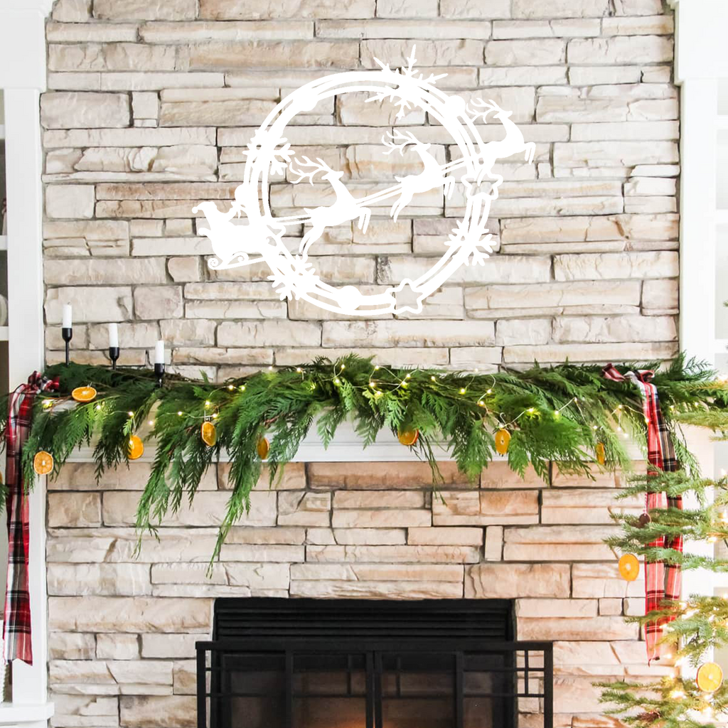 Christmas Wreath Santa Sleigh Metal Wall Decor