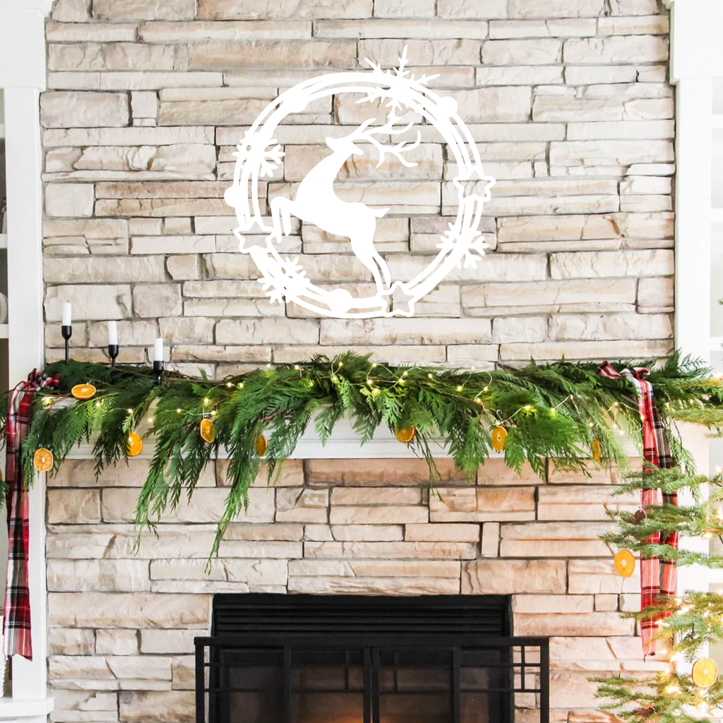 Christmas Wreath Reindeer Metal Wall Decor