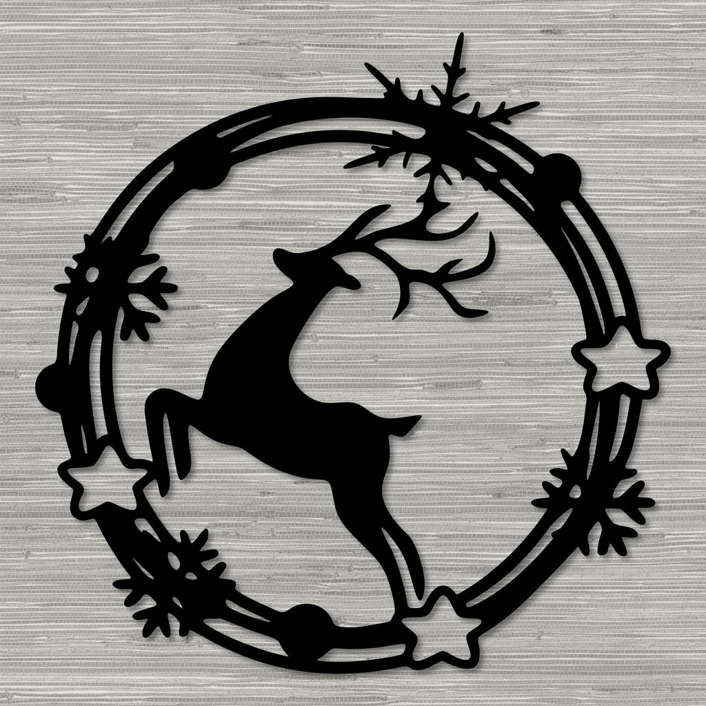 Christmas Wreath Reindeer Metal Wall Decor
