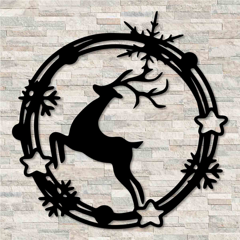 Christmas Wreath Reindeer Metal Wall Decor