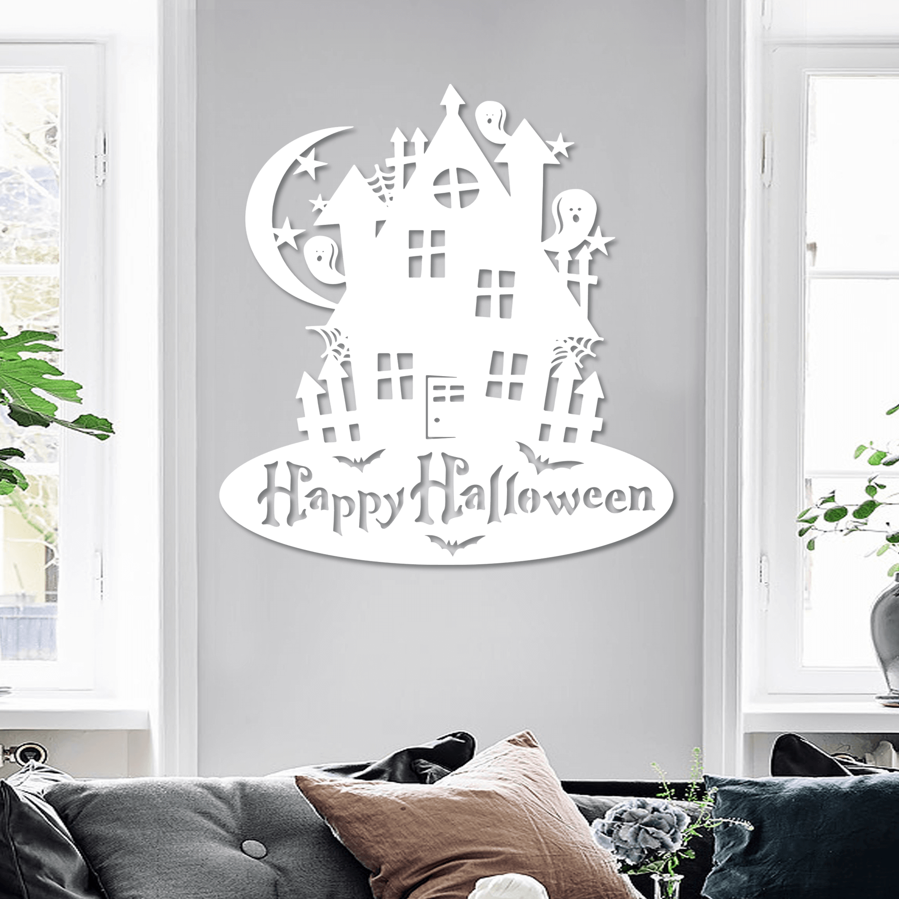 Happy Halloween Haunted House Metal Wall Decoration