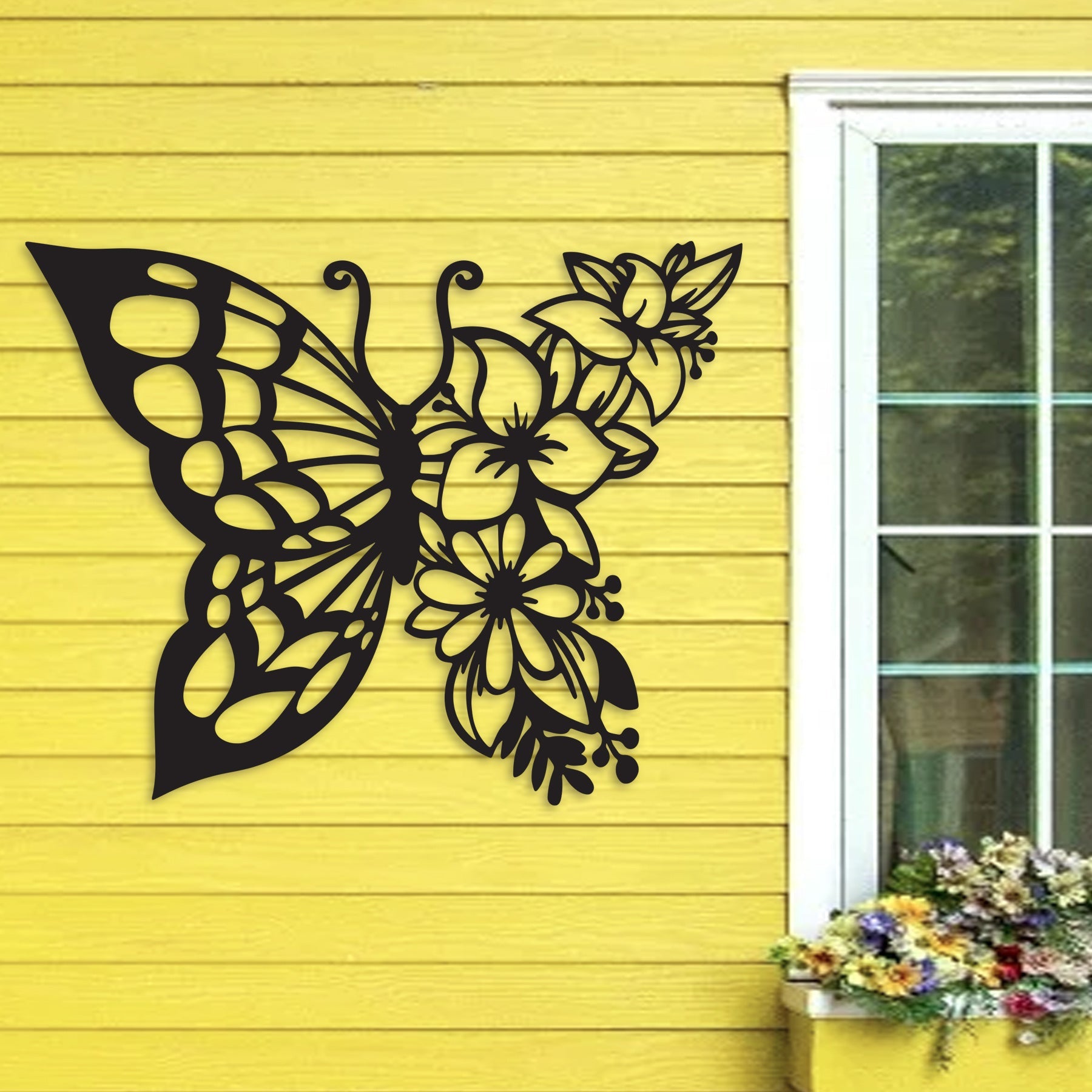 Butterfly Flowers Metal Wall Art