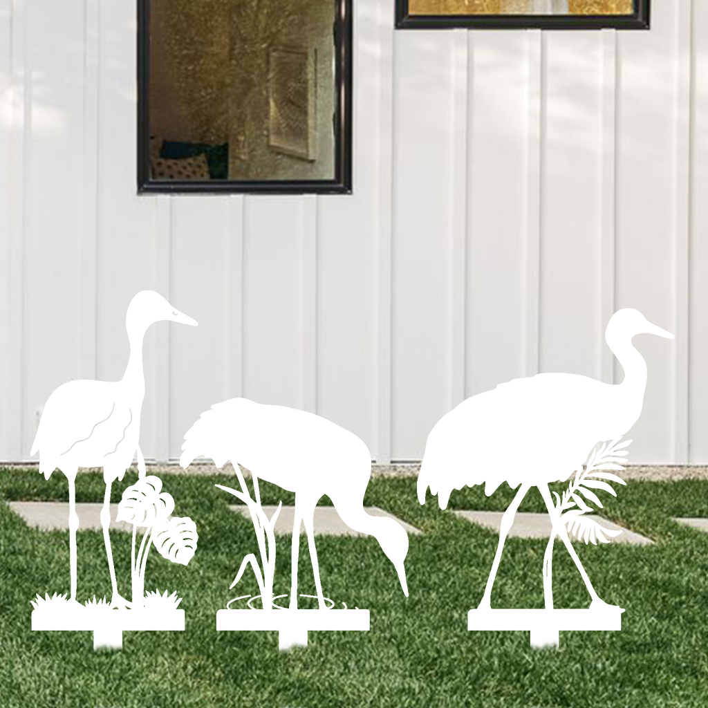 Sandhill Crane Stakes Metal Garden Art