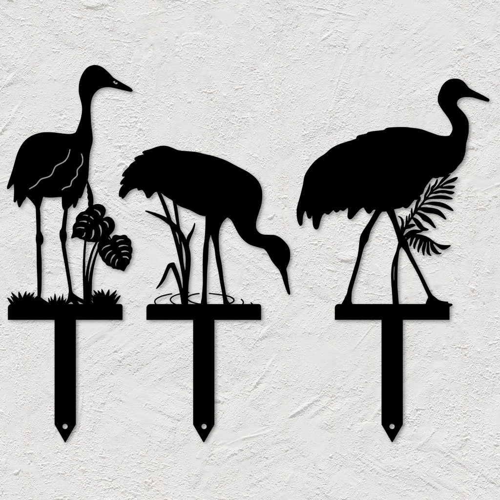 Sandhill Crane Stakes Metal Garden Art