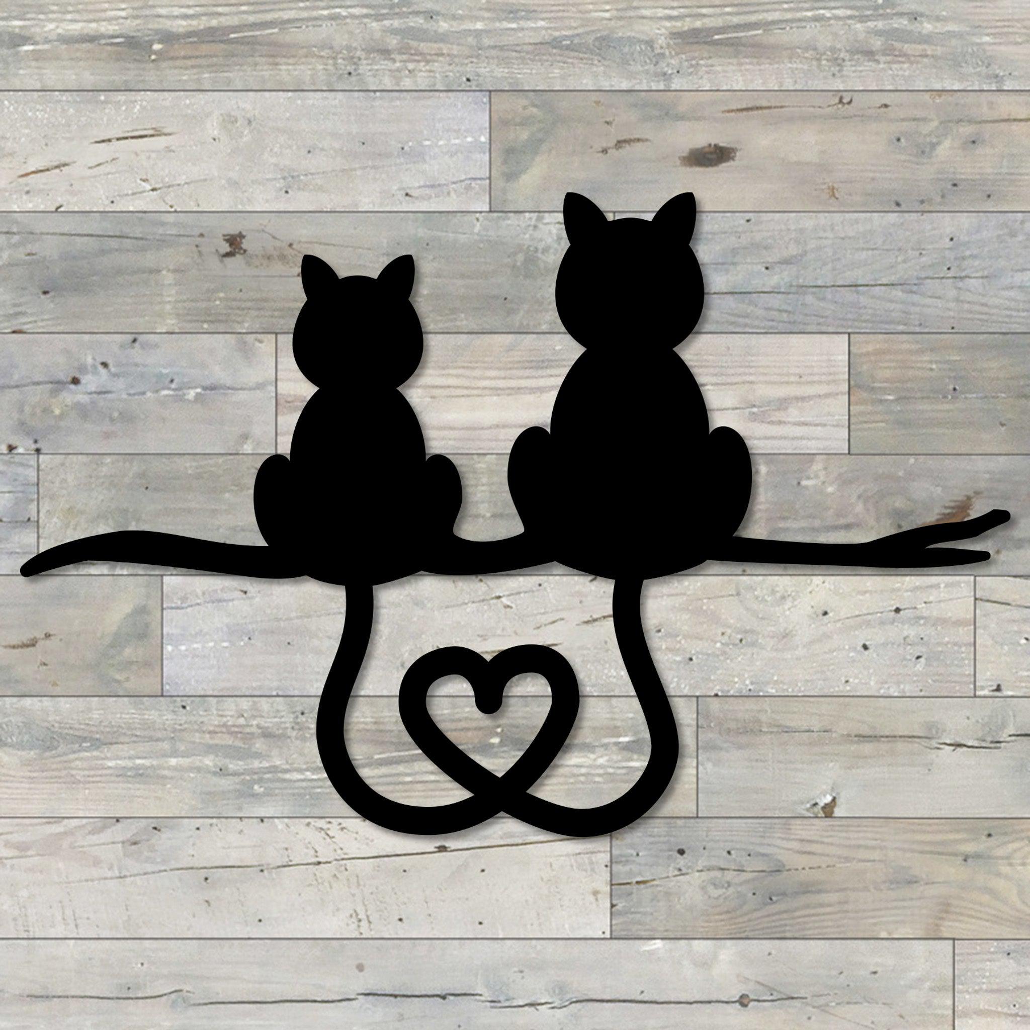 Cat Heart Tails Metal Wall Art