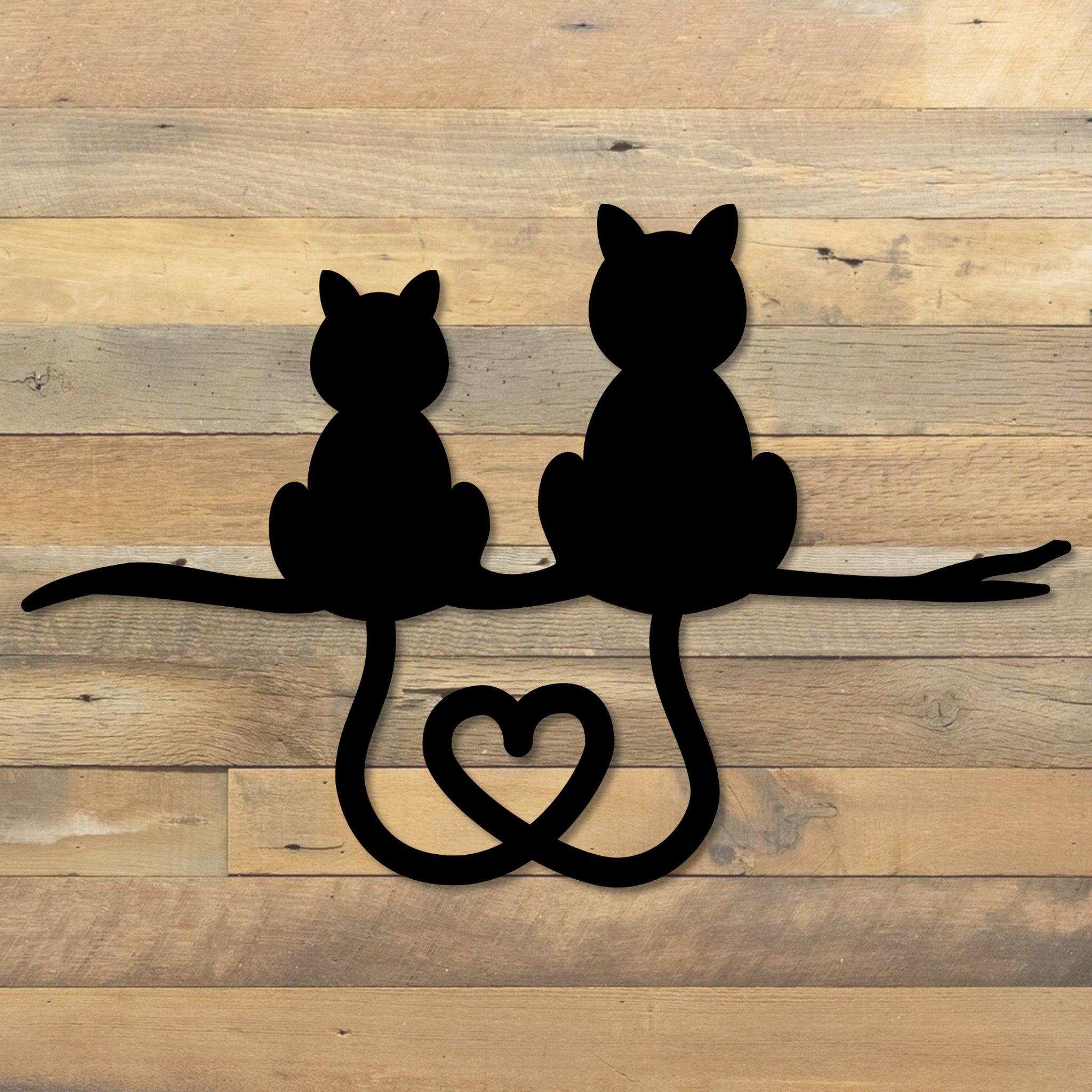 Cat Heart Tails Metal Wall Art