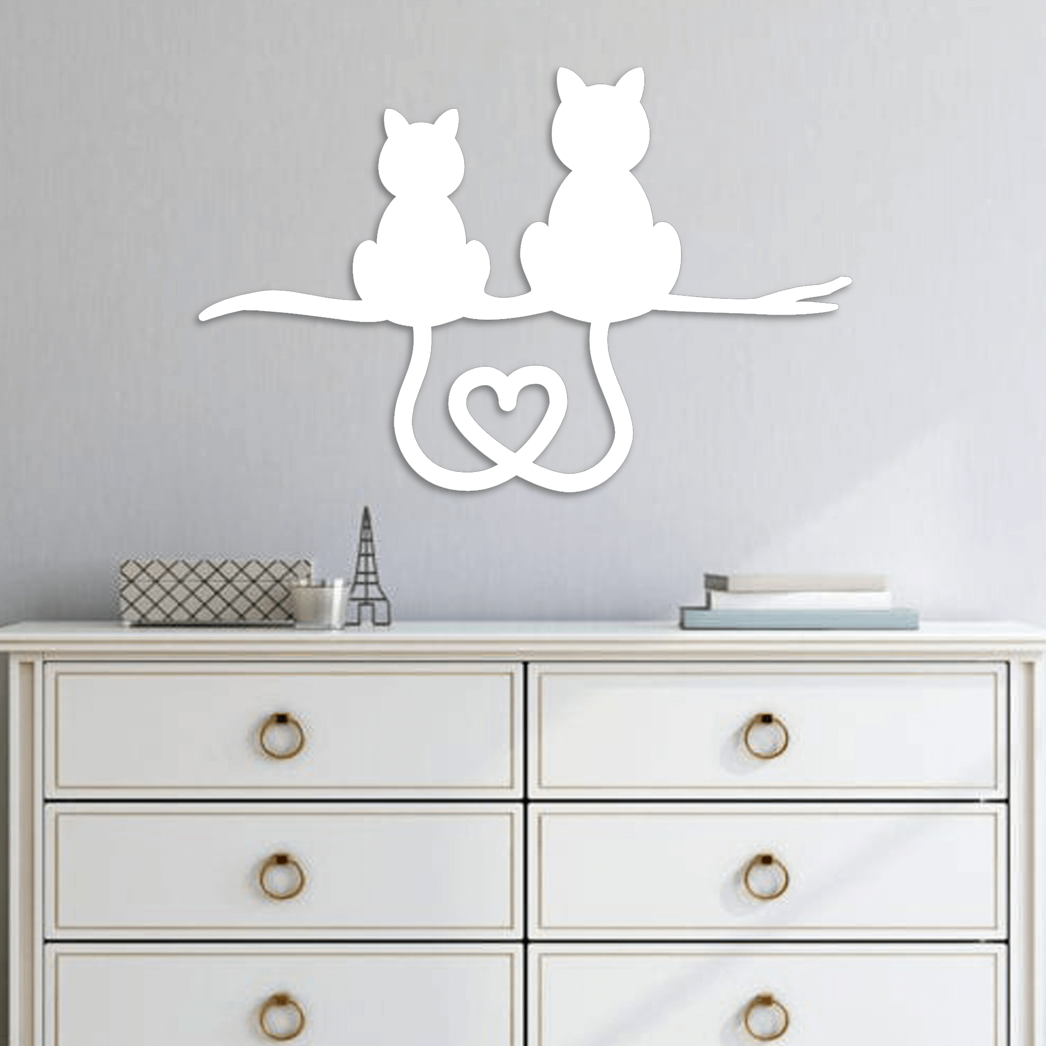 Cat Heart Tails Metal Wall Art