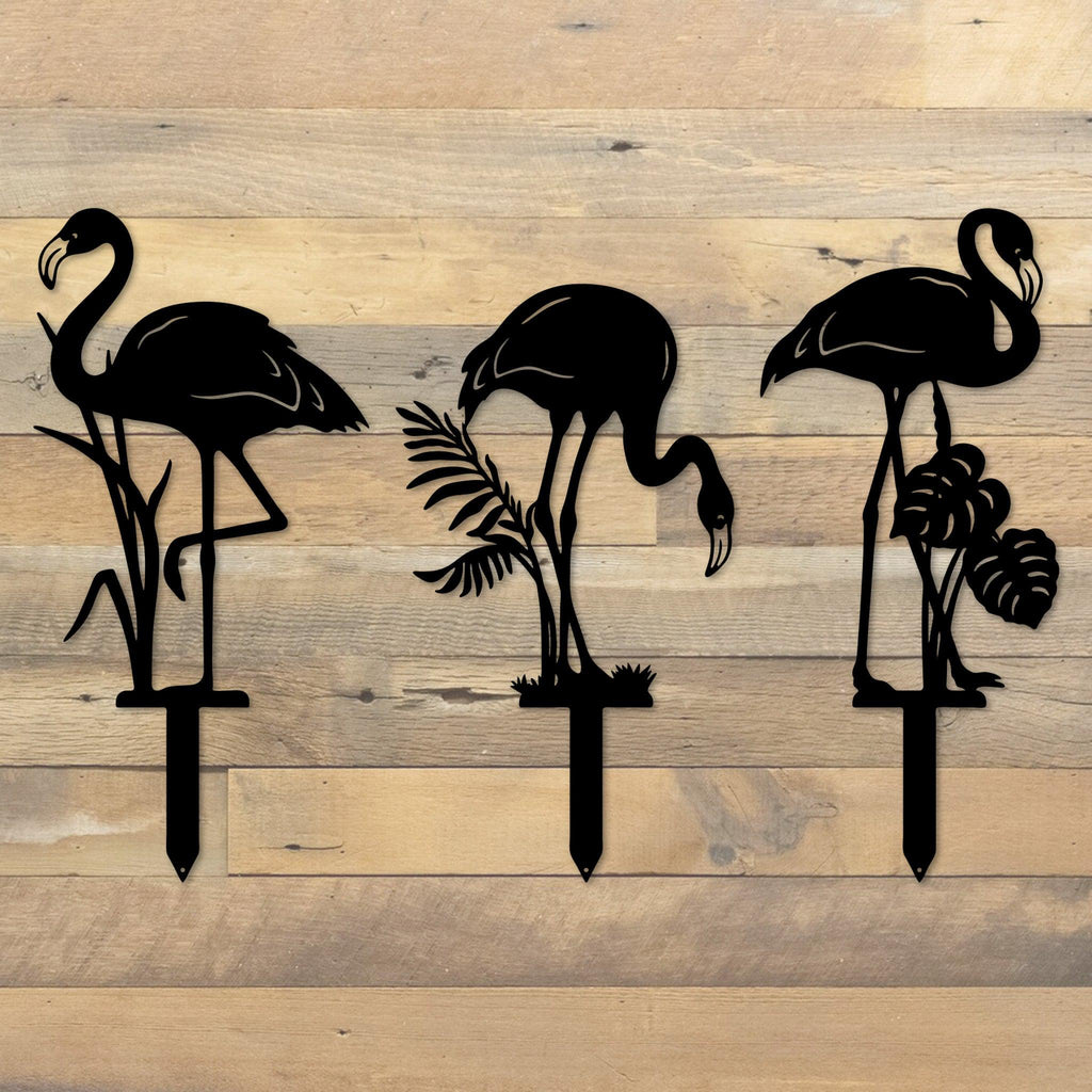 Flamingo Stakes Metal Garden Art