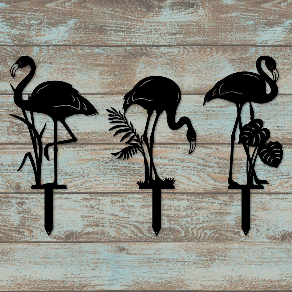Flamingo Stakes Metal Garden Art