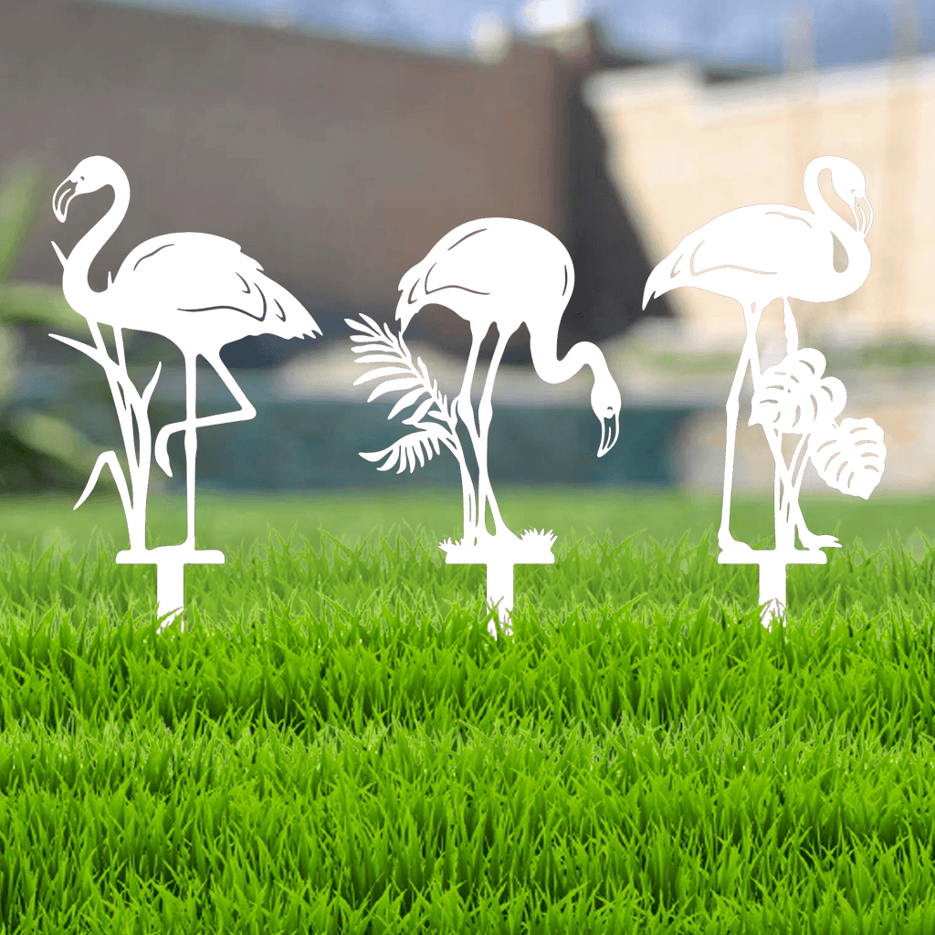 Flamingo Stakes Metal Garden Art