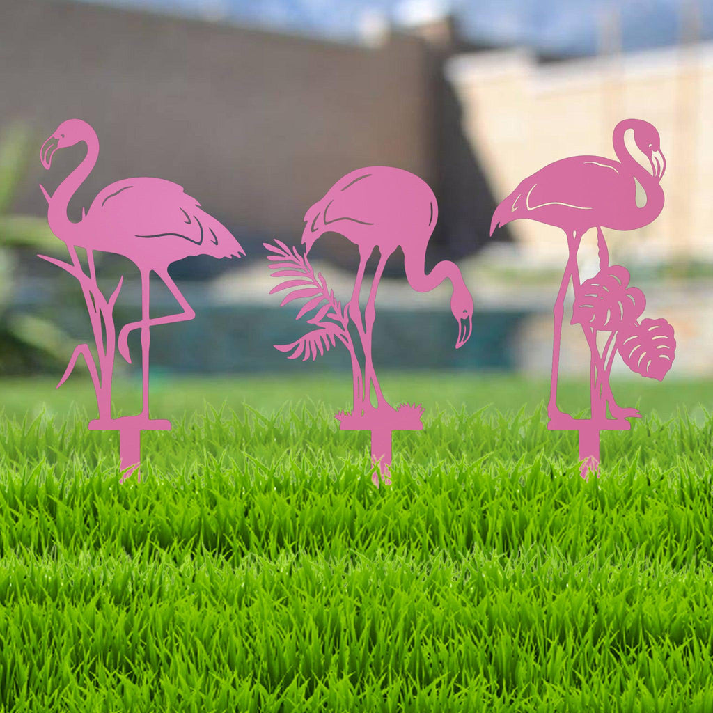Flamingo Stakes Metal Garden Art