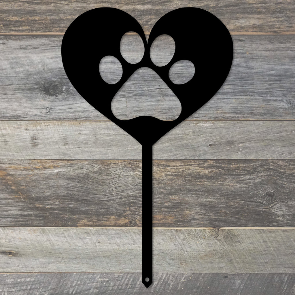 Heart Paw Stake Metal Yard Art