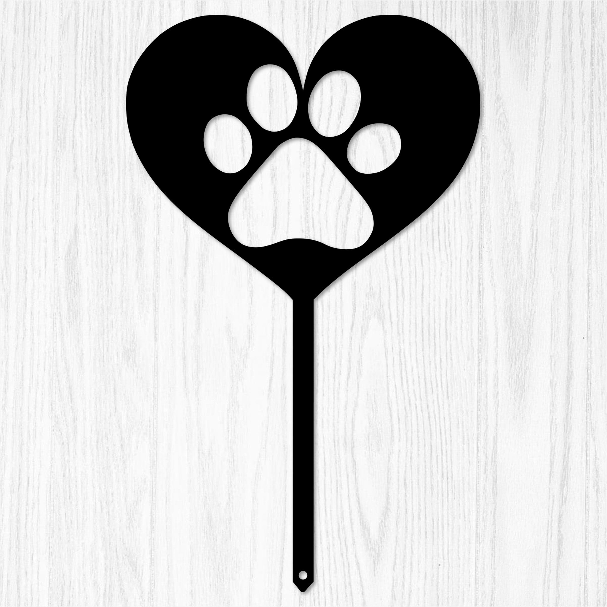 Heart Paw Stake Metal Yard Art