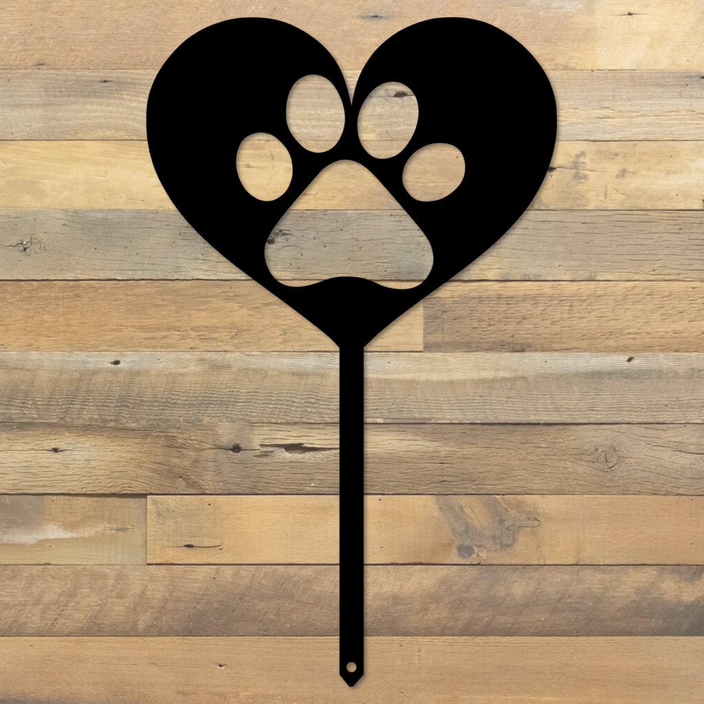 Heart Paw Stake Metal Yard Art