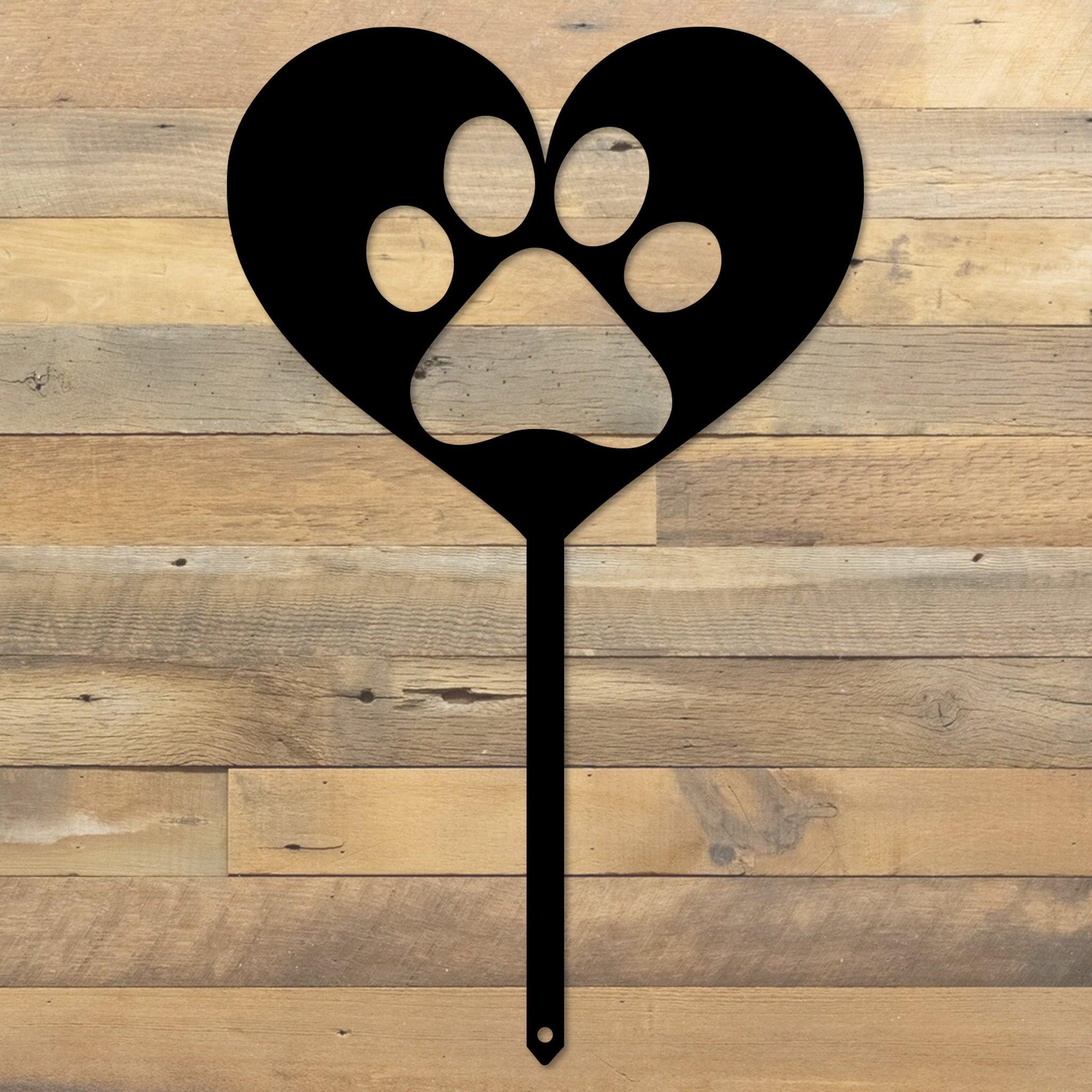 Heart Paw Stake Metal Yard Art