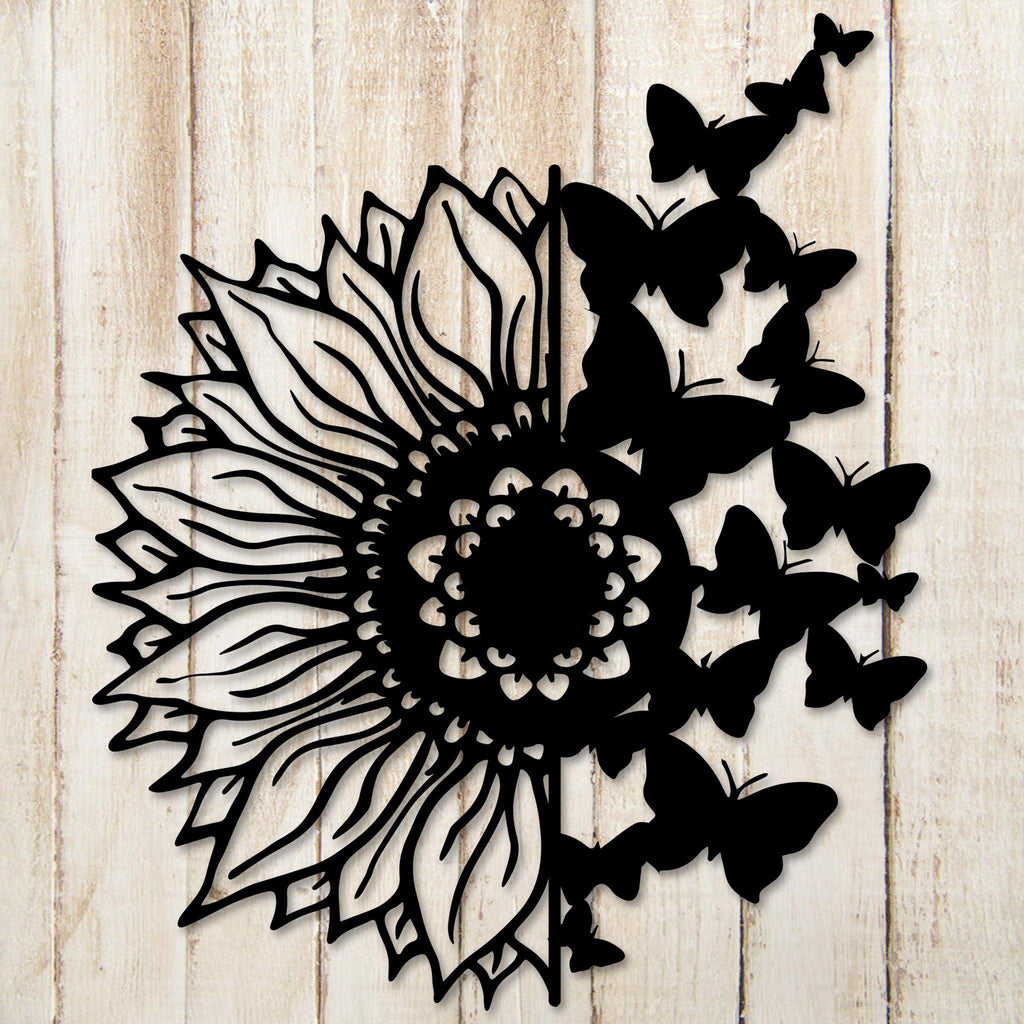 Sunflower Butterflies Metal Wall Art
