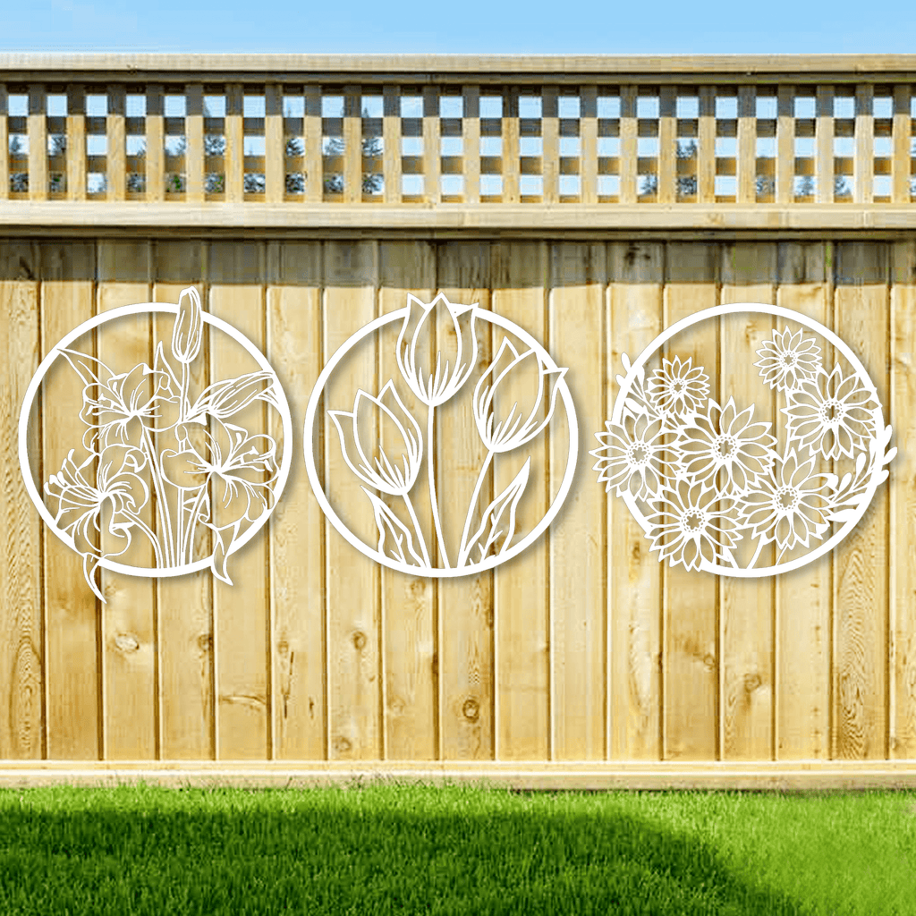 Three Flowers Metal Wall Art Set