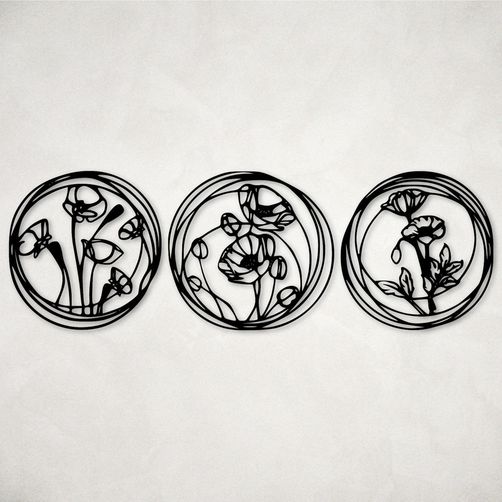 Three Panel Flowers Metal Decor