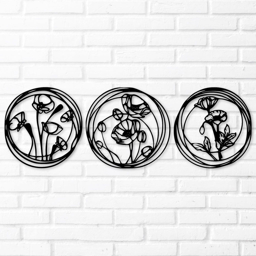 Three Panel Flowers Metal Decor