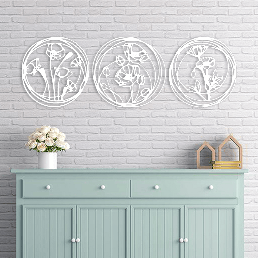 Three Panel Flowers Metal Decor
