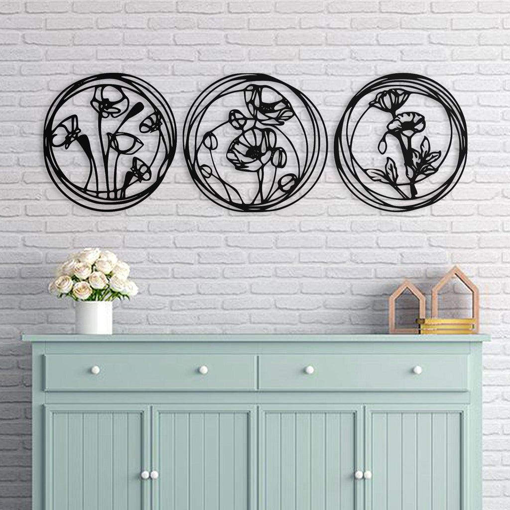 Three Panel Flowers Metal Decor